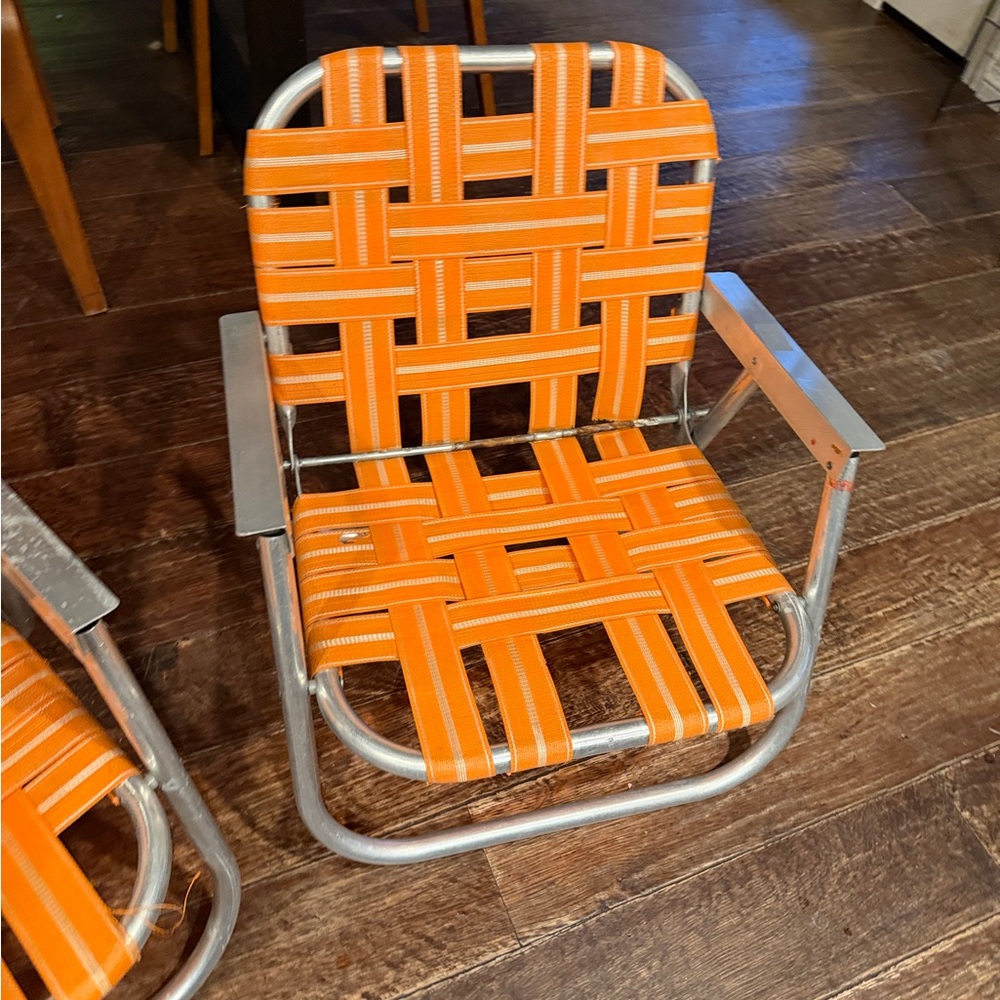 Vintage Orange and Silver Woven Chair